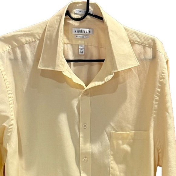 Van Heusen Men's Yellow Button Down Shirt Size 16-1/2 - Picture 4 of 4